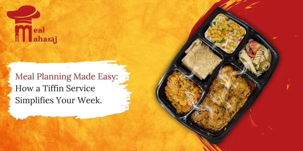 Freshly packed Meal Maharaj tiffin with dal, roti, rice, and sabzi placed on a dining table, symbolizing home-cooked comfort and balanced nutrition.